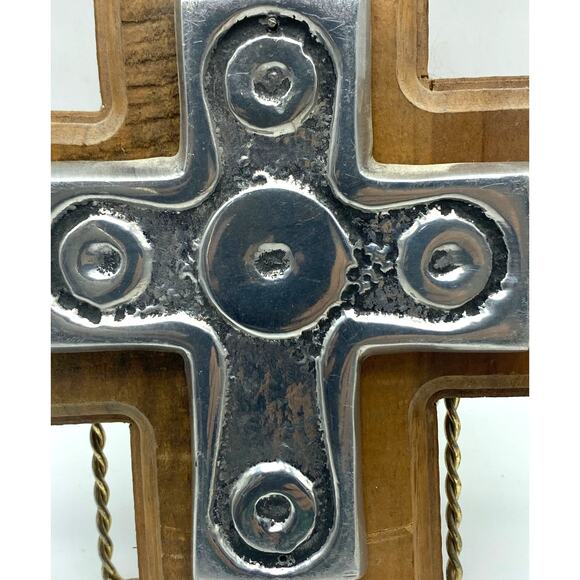 Folk Art Rustic Wood And Pewter Wall‎ Hanging  Cross. - Picture 3 of 9